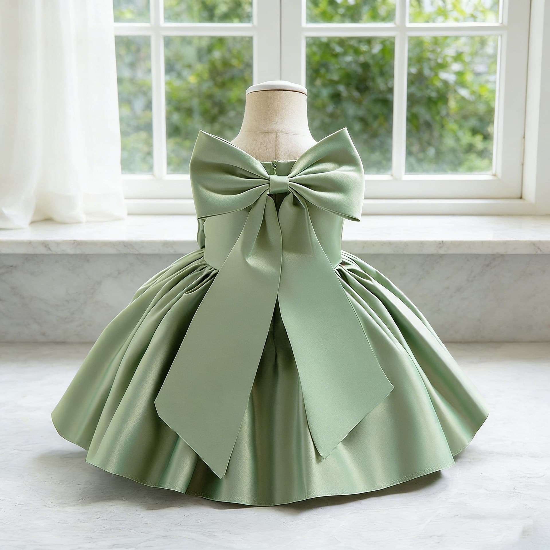 Girls Princess Dress Flower Girl Wedding Tulle Skirt Sweet Lovely Wedding Gown French Elegant Satin Birthday Spring