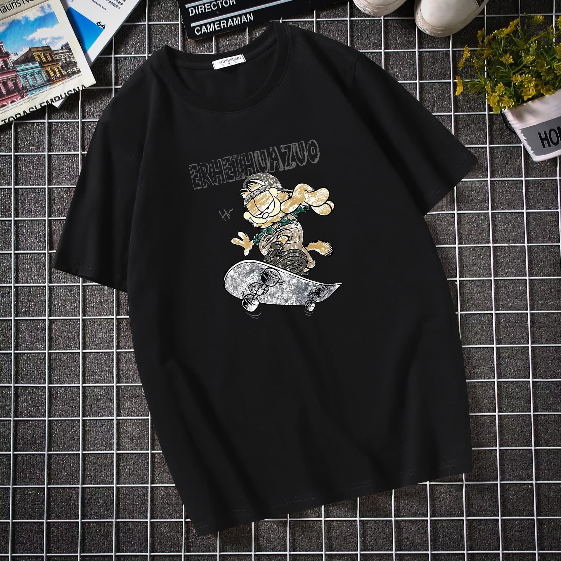 Men's Short Sleeve T-Shirt Korean Style Trendy Student Round Neck Loose Half Sleeve Top Plus Size Oversized