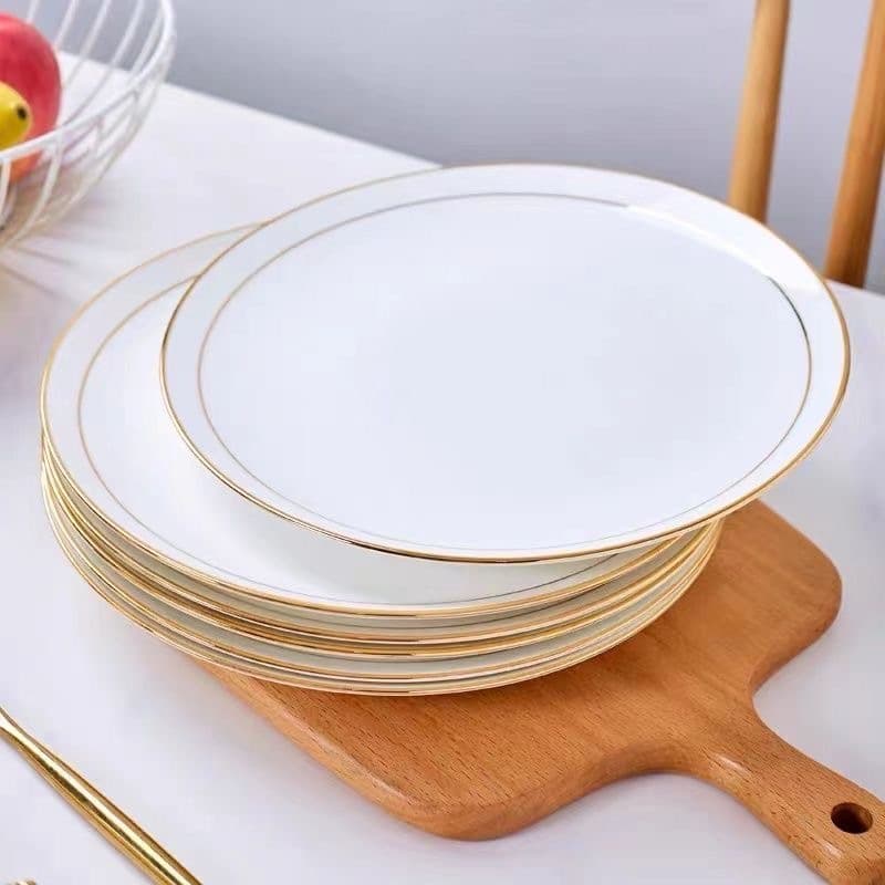 Bone China Gold Rim Plate Home Ceramic Western Dinner Plate Serving Plate Salad Plate Steak Plate Tableware