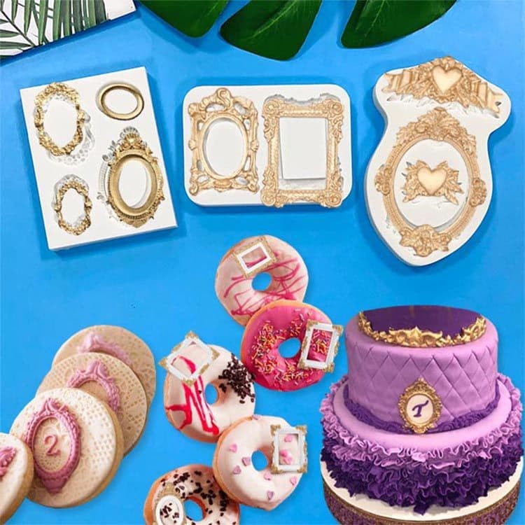 Library Factory Direct Sales European Retro Frame Photo Frame Baking Cake Fondant Glue Decorative Liquid Silicone Mold
