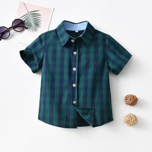 2024 Cross-Border Boys Plaid Short-Sleeve Shirt Kids Summer Cardigan Formal Wear Trendy Handsome