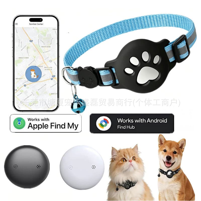 Pet Tracker Collar for Cats, Dual System iOS Google Android Pet Airtag Anti-Loss Finder Cat Dog Collar