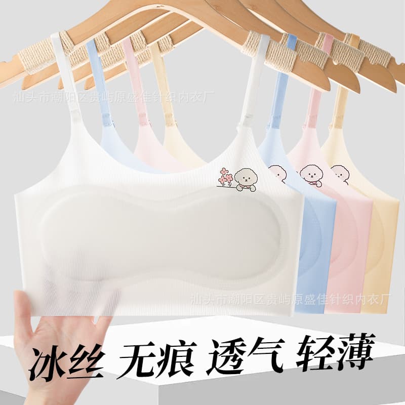 Girls Ice Silk Underwear Thin Summer School Elementary Middle High Adjustable Strap Seamless Bras for Growing Teens