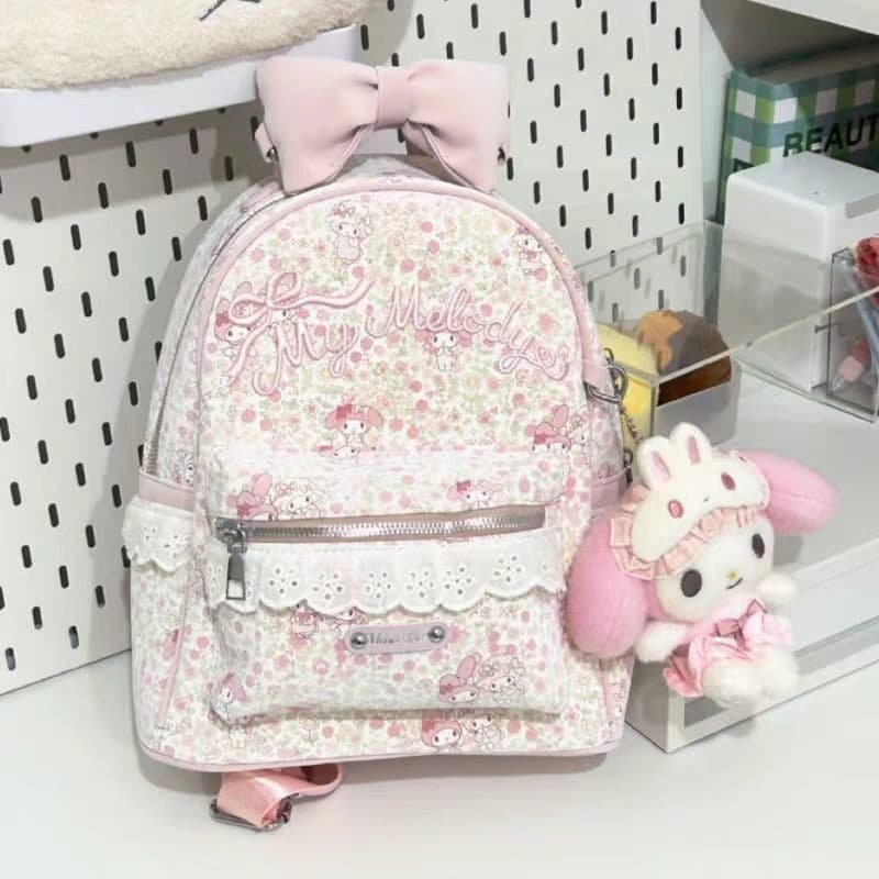 High-Aesthetic Fresh and Versatile Korean-Style Cute Floral Pink Rabbit Lace Bag Sweet Commuter Fashion Backpack
