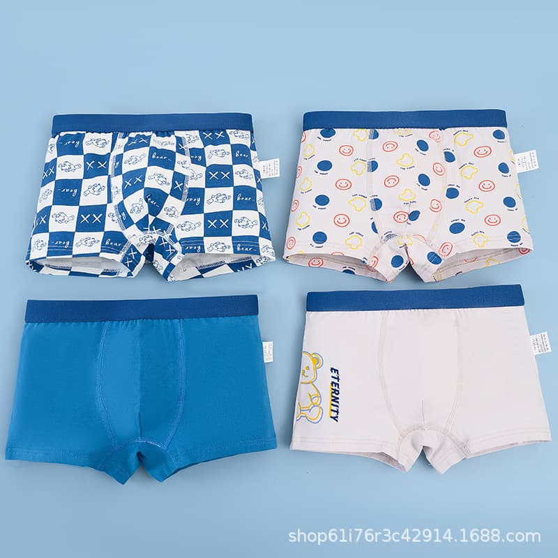 Cross-Border Cartoon Bear Four-Corner Boys Underwear Print Cotton Boxer Briefs Boys Primary School Students Pure Cotton Underwear Boys