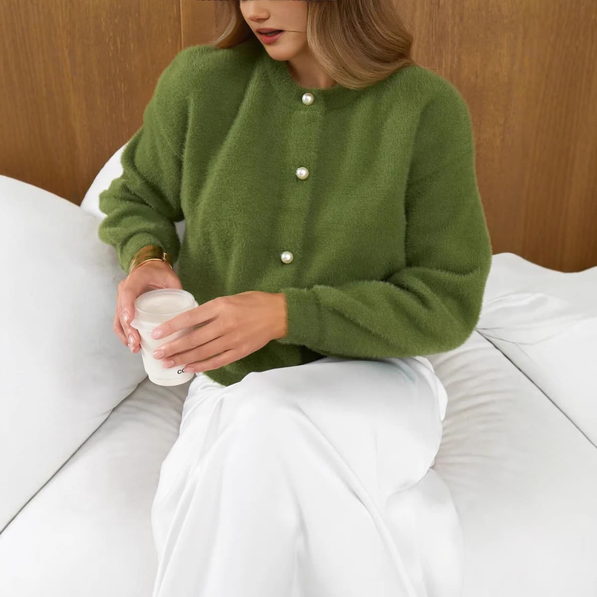 Cross-Border Faux Mink Fur Cardigan Sweater Women Spring/Autumn New Style Fuzzy Top Solid Color Loose Lazy Style Knitted Coat
