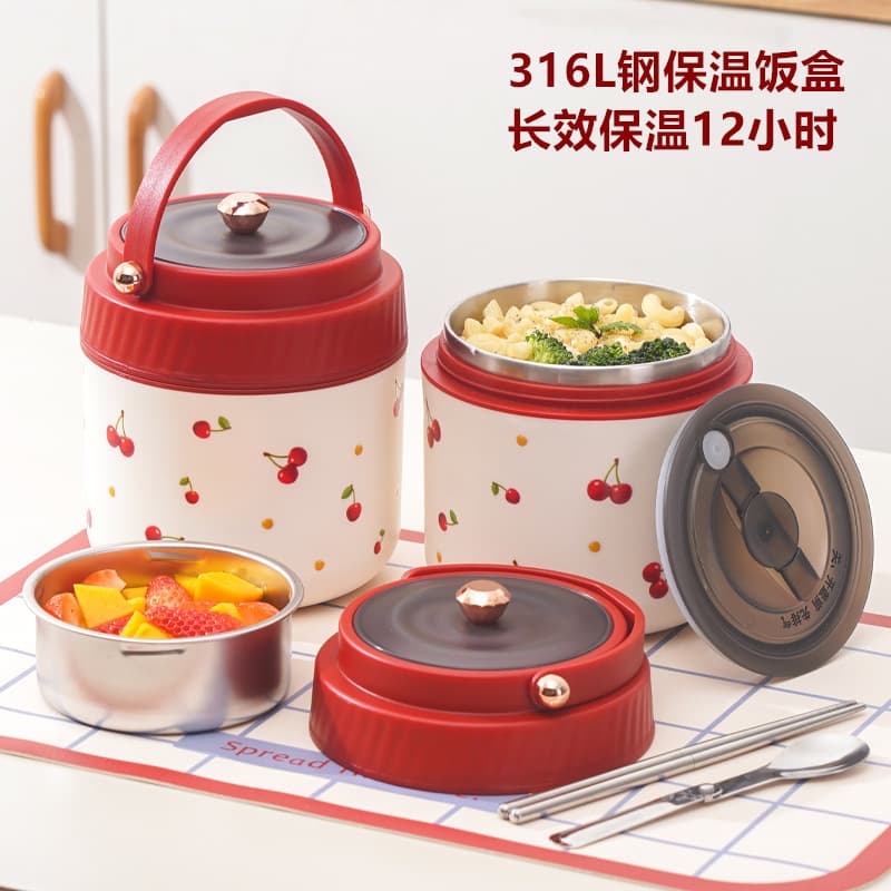 316 stainless steel lunch box student handle lunch box portable pot and rice bucket commuting take-out insulated lunch box set