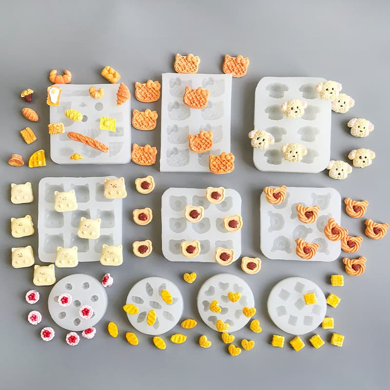 Mini miniature food toy omelette toast candy fries silicone mold fondant clay glue gypsum wax particle mold