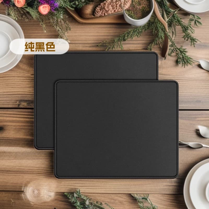 Pure Black Mouse Pad Custom Small Thickened Lockstitch Anti-Slip Stain-Resistant All Black Office Solid Color Medium Mouse Pad