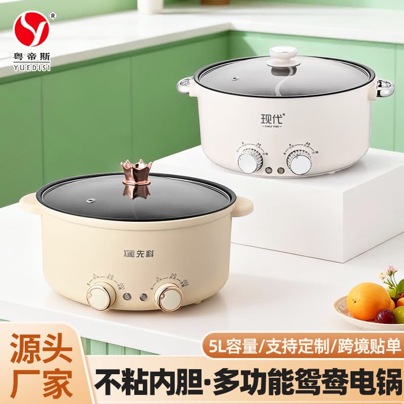Yuedisi Direct Supply, Xianke Multi-functional Electric Heating Pot, Dormitory Large Capacity Electric Hot Pot, Dual-Control Yinyang Pot, Cross-border
