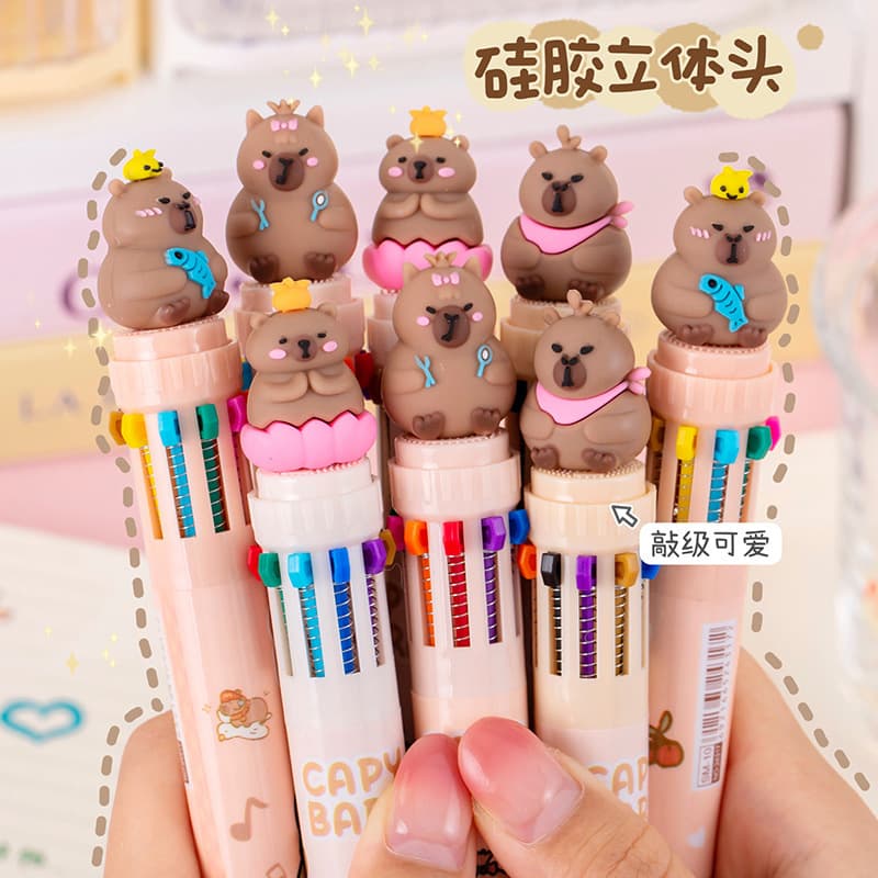 Capybara 10-Color Ballpoint Pen Cute Multi-Color Retractable Gel Pen Student Oil-Based Pen Push-Type