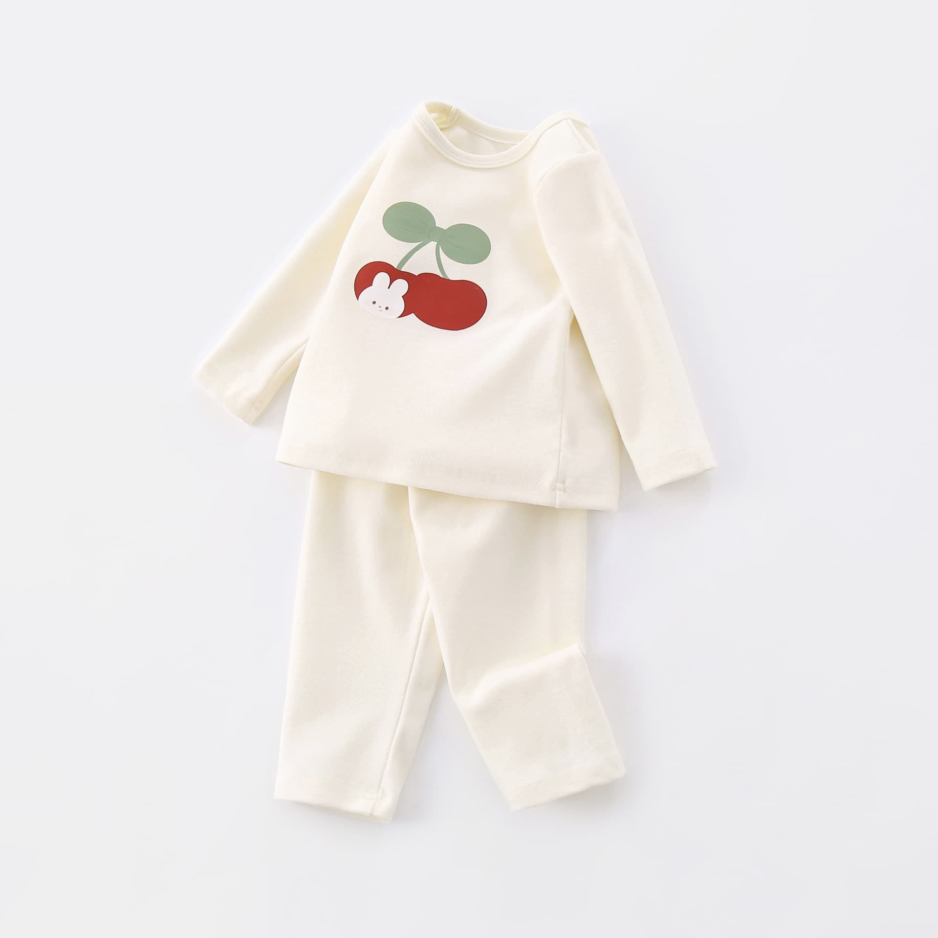 Girls Rabbit Print Spring Children Cute Cartoon Loungewear Pajamas Thermal Underwear Set Thickened