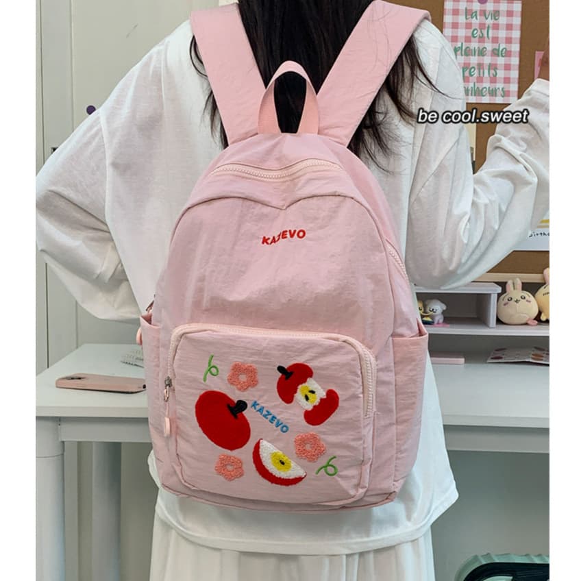 2026 Cute Fresh Apple Backpack for Middle School, High School, and College Students, Lightweight Casual Versatile Double-Shoulder Bag for Women