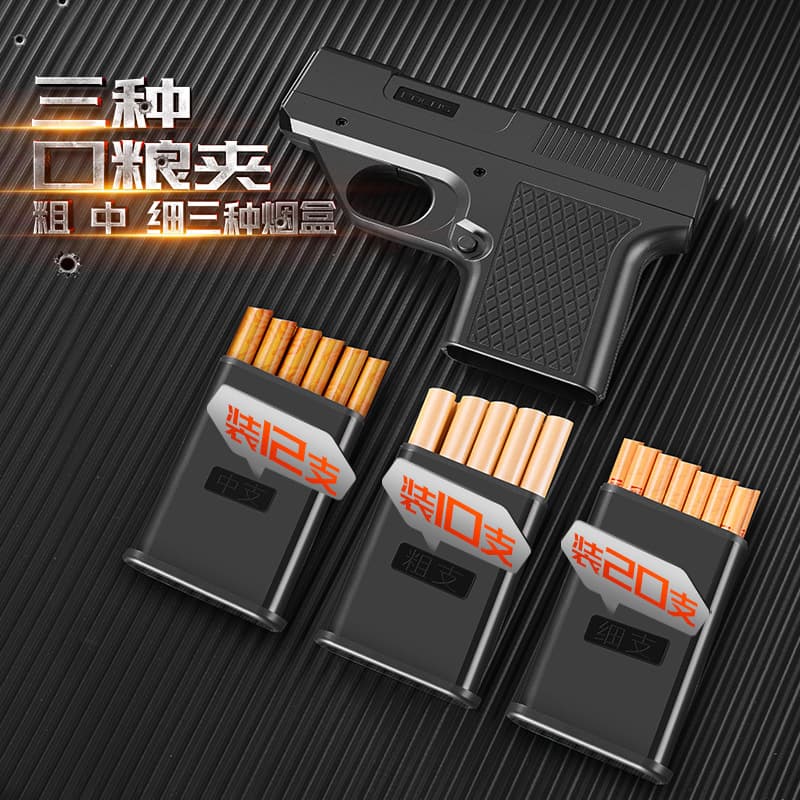 New Focus Yh096 Gun-Shaped Cigarette Case Lighter, Compatible with Regular, Medium, and Slim Cigarettes, Three-Cartridge Universal Pistol-Style Lighter