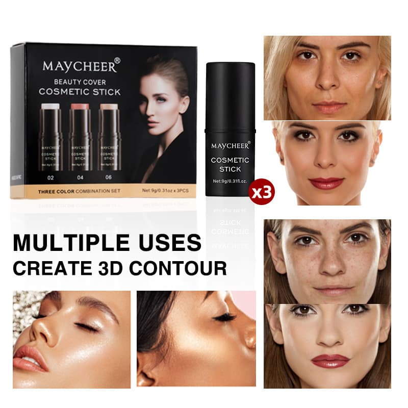 MAYCHEER Contour Stick 3-Piece Set for Face 3D Highlighting, Shadow, Blush, Shading, and Brightening Multi-Function Cross-Border