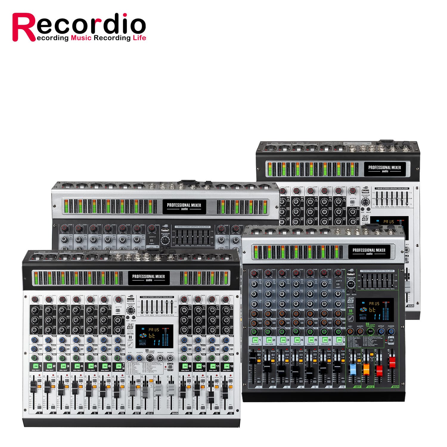Professional 12-Channel Mixer for Performance, Conference, Stage, and Karaoke with Bluetooth, USB, Phantom Power, and Recording