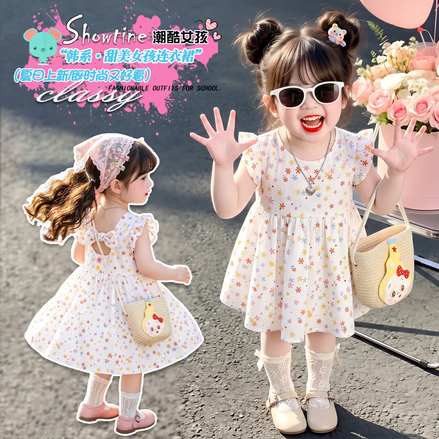 2026 Summer New Girls Back Bow Dress Korean Style Princess Dress Wholesale Children Clothing