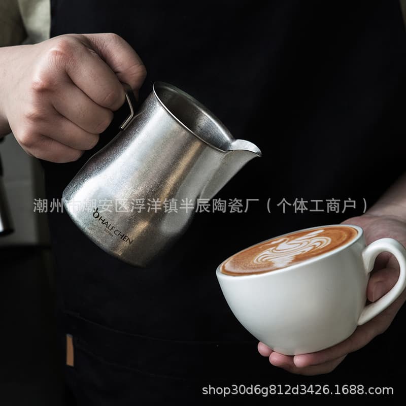 304 Stainless Steel Italian Coffee Swan Neck Milk Frothing Jug Pot-bellied Milk Frothing Cup Antiqued Art Magic Scale 500ml