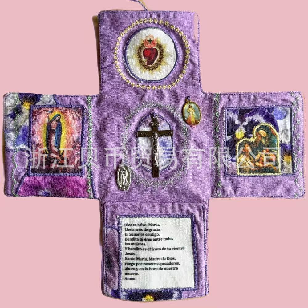Cross-border Pocket Shrine with Silver Cross Included Inside Prayer Pocket
