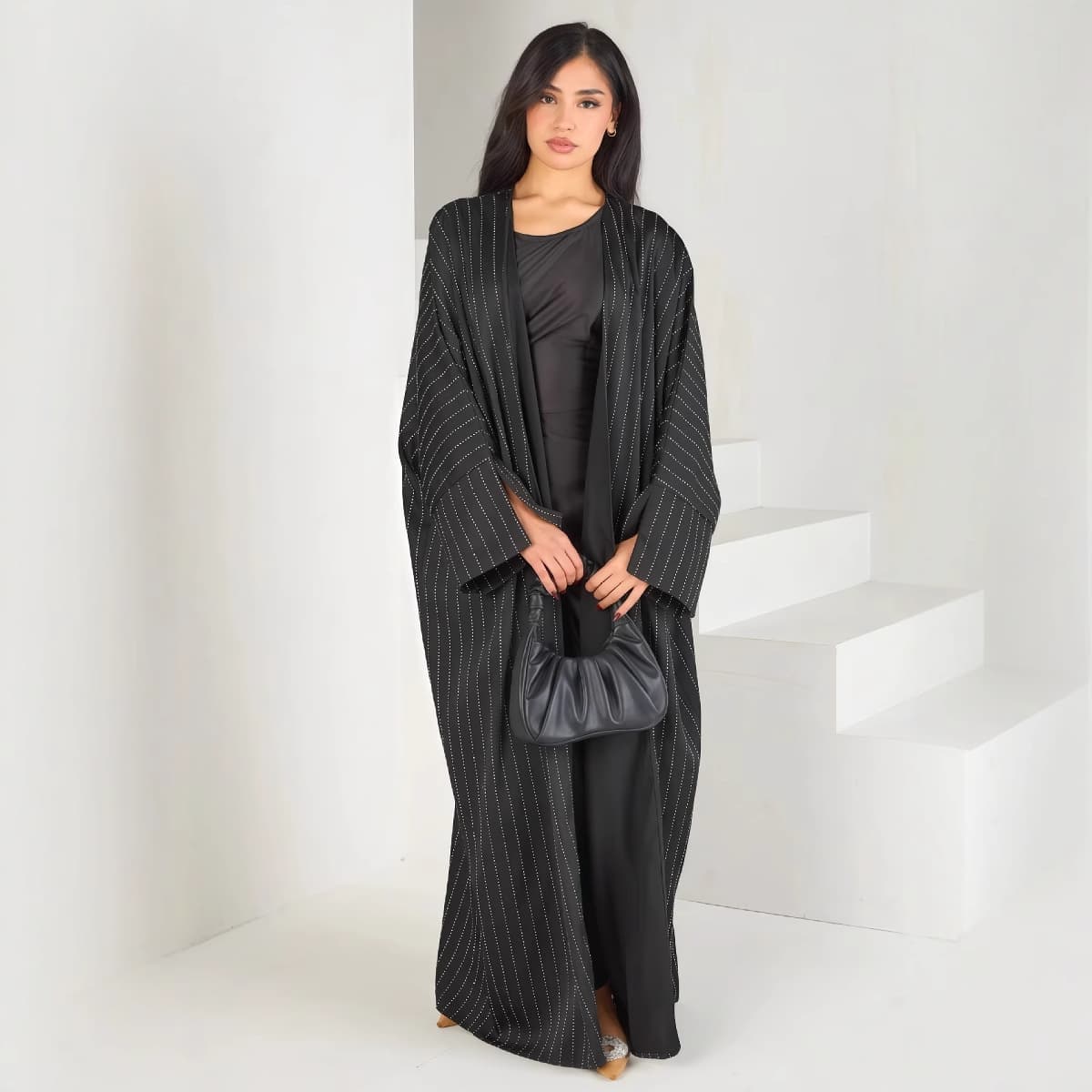 2025 New Cross-Border Luxury Style Rhinestone Striped Open-Front Cardigan, Suitable for Festivals or Daily Wear
