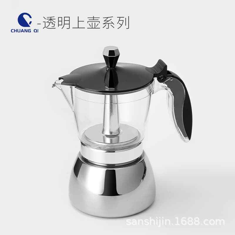 Cross-border Italian style visible stainless steel Moka pot, pour-over aluminum coffee pot, classic coffee equipment.