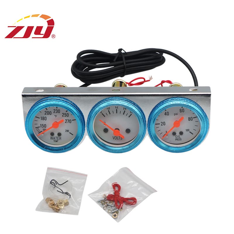 ZJY Car Modification Gauge 52MM Oil Current Water Temperature Triple Gauge Set with Tubes Dashboard