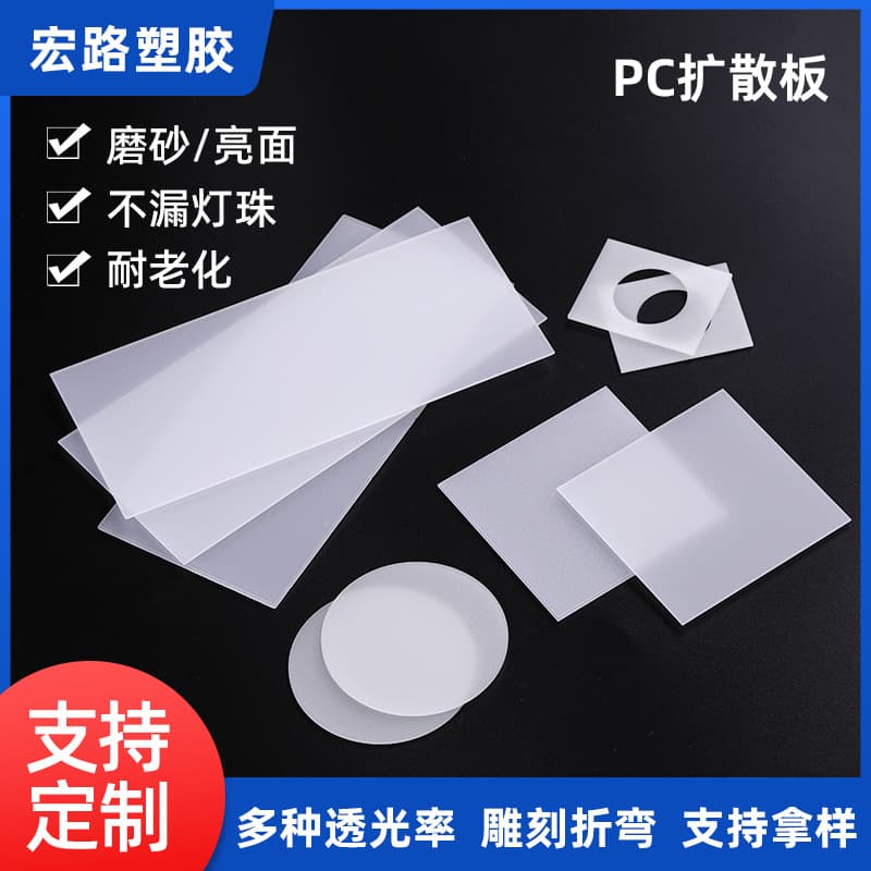 Milky white PC diffusion plate, PC light diffuser plate, round glossy surface, single/double sandblasted PC light diffusion plate