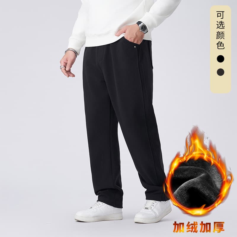 Large Size Bottoms Fleece-Lined Thick 2025 Winter Casual Pants Men's Straight-Leg Loose Versatile Casual Men's Trousers