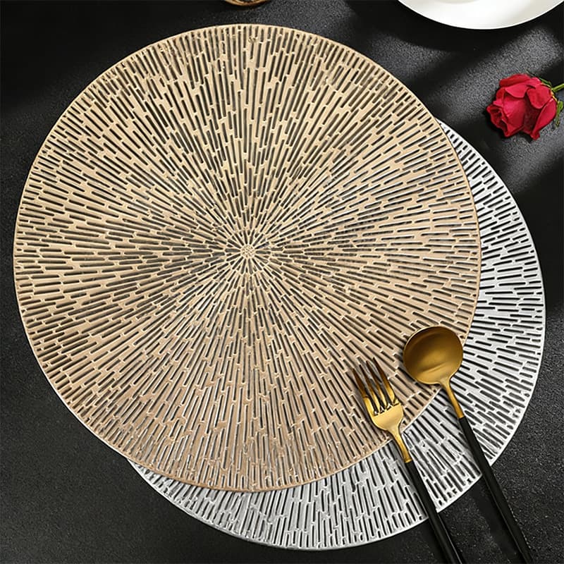 Cross-border Hot-selling Gold-stamped PVC Hollow Placemat Hotel Western Restaurant Heat-insulation Mat Round Dining Table Mat Amazon Wholesale