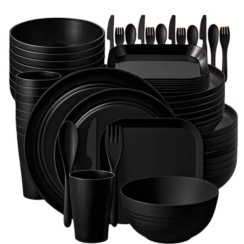 Cross-border Wheat Straw Plate Bowl Cup Knife Fork Spoon Tableware 32/64 Piece Set Outdoor Camping Travel Dish Set