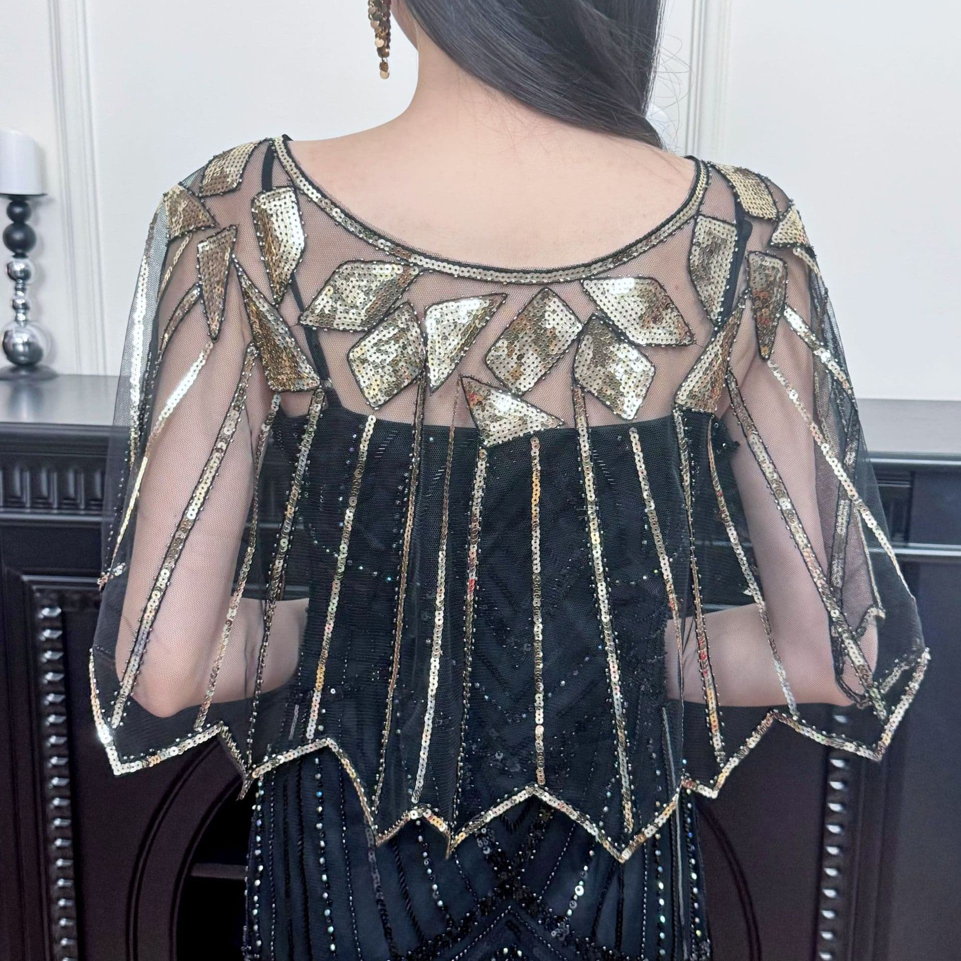 Women's sequined shawl, European and American style, thin lace dress, short beaded vest, suitable for cross-border Amazon.