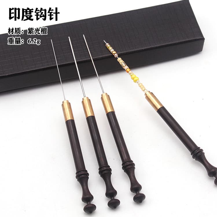Delicate Embroidery Hooks Purple Light Sandalwood Handle Bead Embroidery French Style Front Bead Stringing Hooks