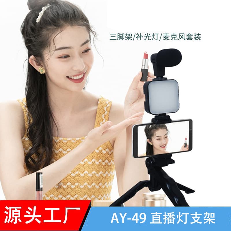AY49 Pocket Lighting Beauty Leg Tripod with Microphone Video Shooting Mobile Phone Holder LED Portable Handyman Light Source