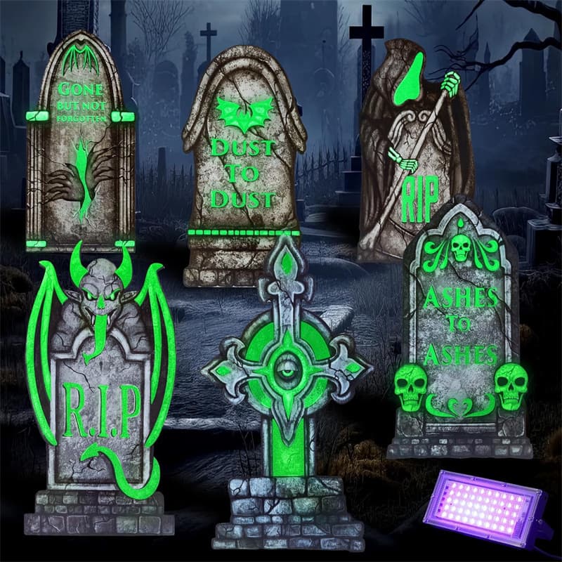 Custom Halloween Glow-in-the-Dark Tombstone Yard Sign Outdoor Pumpkin Ghost Halloween Hollow Board Stake