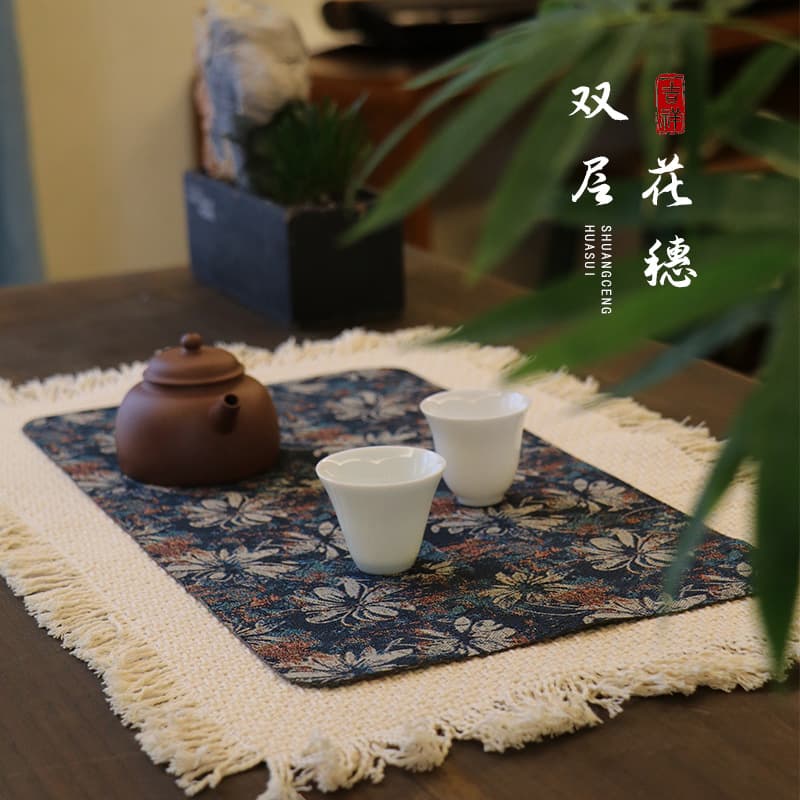 New Chinese double-layer waterproof tea mat, linen Zen tea table fabric long national style runner pad