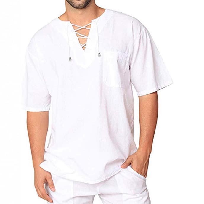 New Summer Men's Short-Sleeve T-Shirt Cotton-Linen Collar Casual Men's T-Shirt Shirt