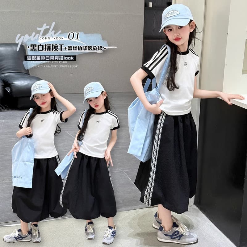 Girls summer Internet celebrity short-sleeved suit little girl medium to large children fashionable fashionable street summer clothes trendy clothes 8 years old 9
