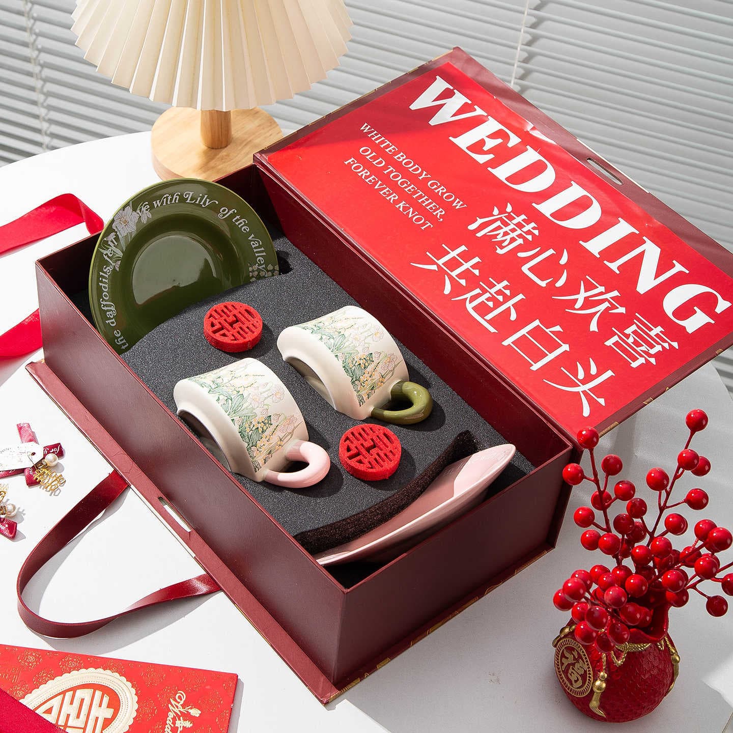 Vintage Ceramic Coffee Cup and Saucer Set, Wedding Engagement Housewarming Gift Box, Birthday Gift for Men and Women