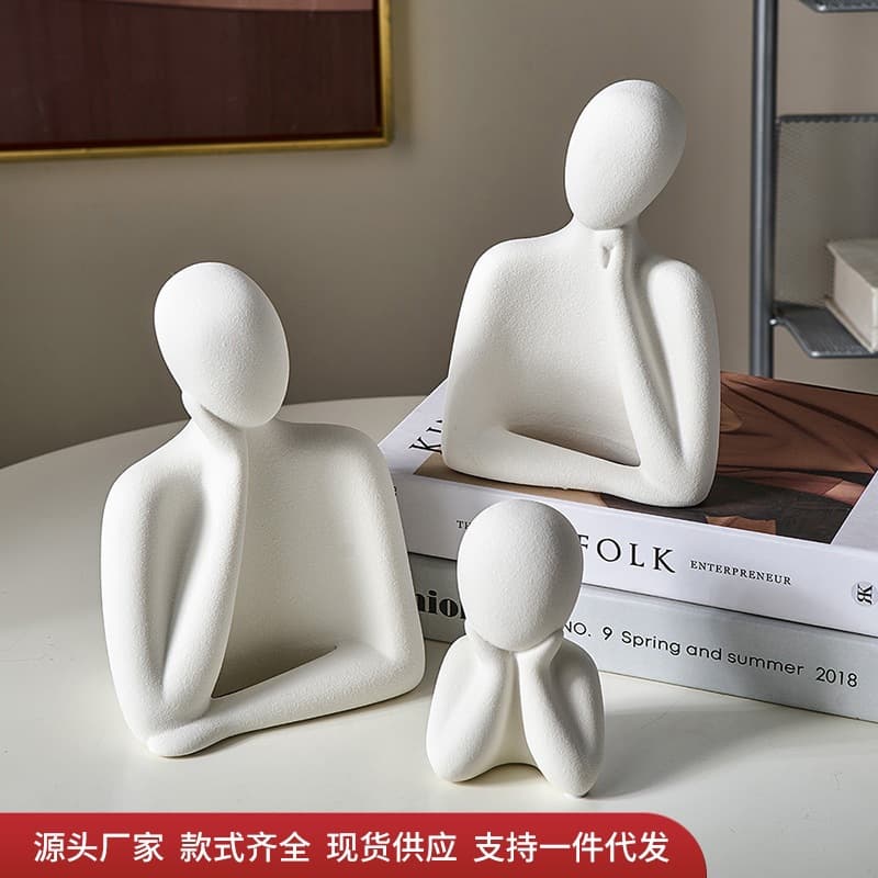 Nordic simple abstract character ceramic ornaments for a family of three, entrance hall, living room, TV cabinet, bedroom desktop decorations