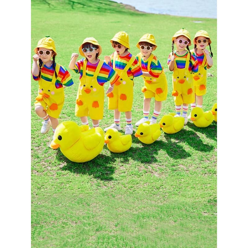 Children's Children's Performance Costumes Chorus Costumes Rainbow Color Cute Little Yellow Duck Animal Costumes Overalls Kindergarten Performance Costumes