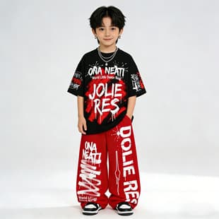 Korean-style short-sleeve children's street dance hip-hop outfit for boys, performance wear