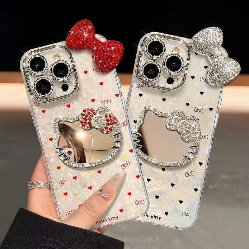 Drilled Apple 17 Pro Max Phone Case, iPhone 16/15 New Style Love Heart KT Cat IP14 Fine Hole Shell Pattern