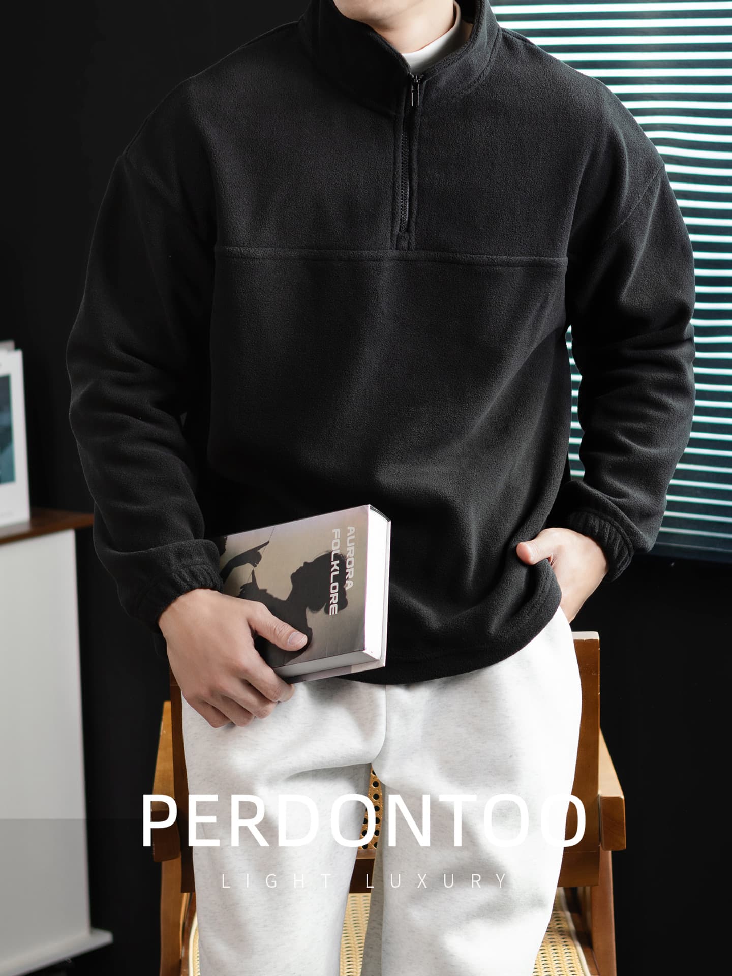 Stylish and Warm! Winter 300G Double-Sided Fleece Stand Collar Half-Zip Sweatshirt Casual Efficient Thermal Top for Men