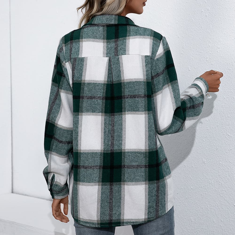 Overseas Wish Europe/US Fall Winter Long Sleeve Thick Cashmere Plaid Top Loose Casual Shirt Jacket for Women