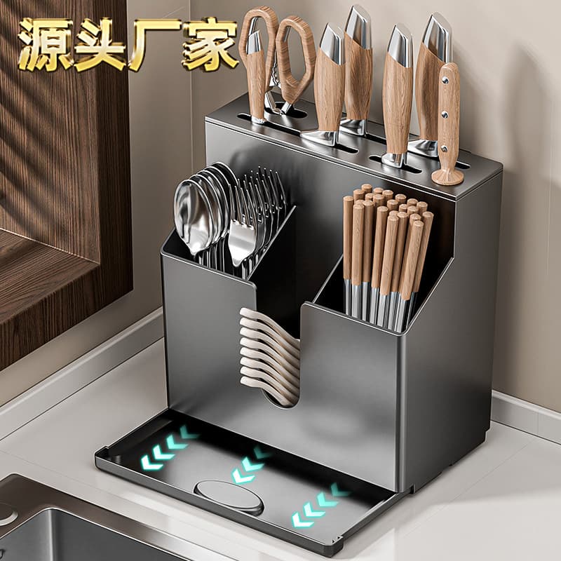 Kitchen Knife Rack Storage Shelf No-Drill Knife Holder Multi-Functional Knife Storage Rack Countertop Chopstick Tube Organizer Box