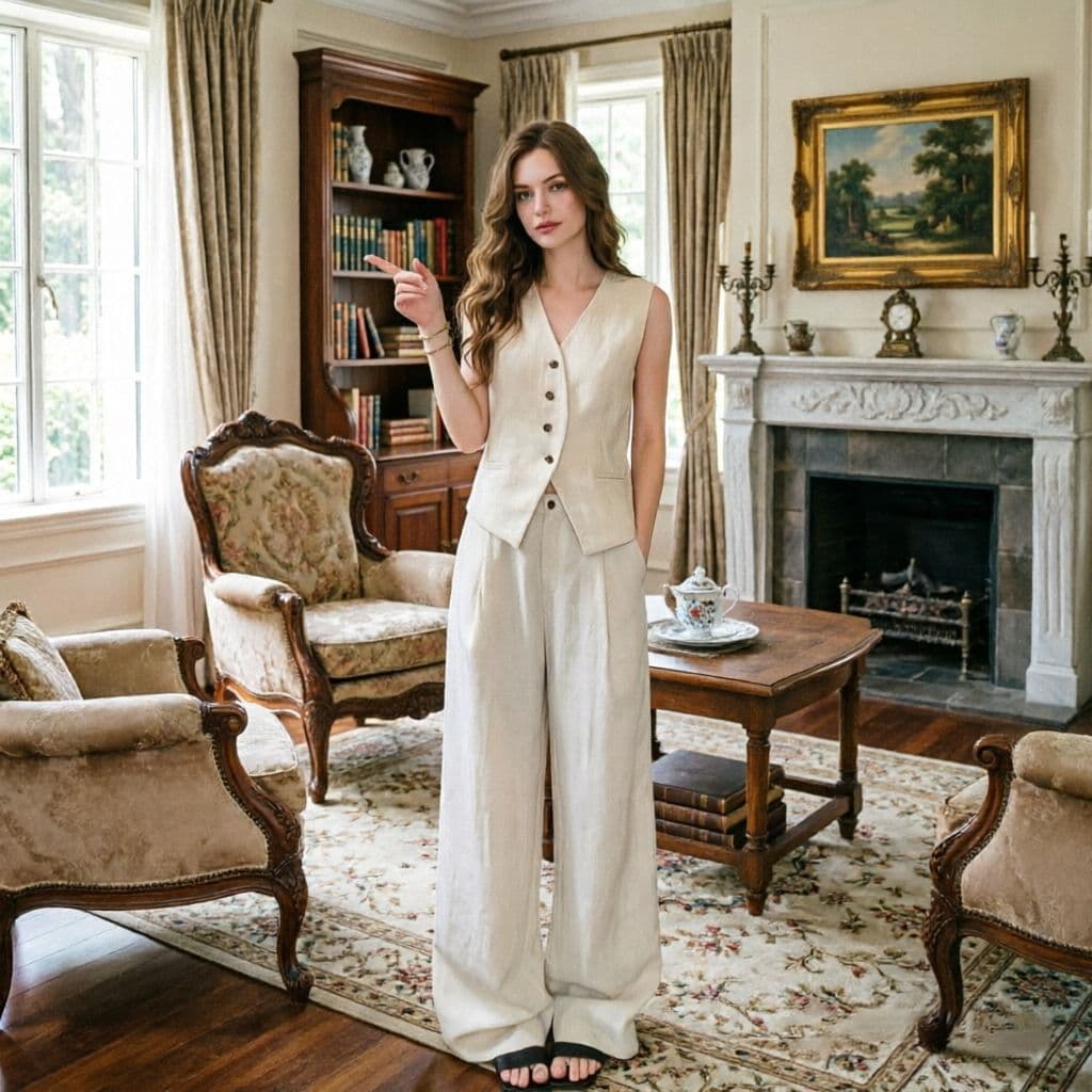 Old Money Style Linen Casual Set for Women, French Elegance Sleeveless Vest Top and Wide-Leg Pants, High-End Fashion Two-Piece Set