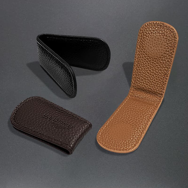 SEONYU Mini Magnetic PU Money Clip New Top Layer Leather Bill Clip Strong Magnet Coin Note Holder