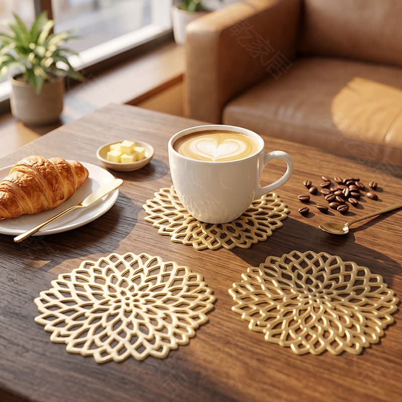 Cross-border hot-selling PVC rhombus coasters, light luxury hollow hot stamping coffee coasters, waterproof, non-slip, high temperature resistant, Nordic style