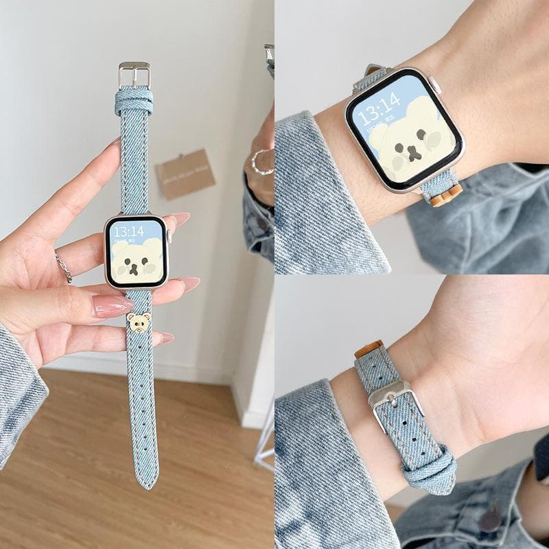Cowboy bear suitable for iwatch10 watch strap thin girls s9 apple watch strap summer cute women's watch strap