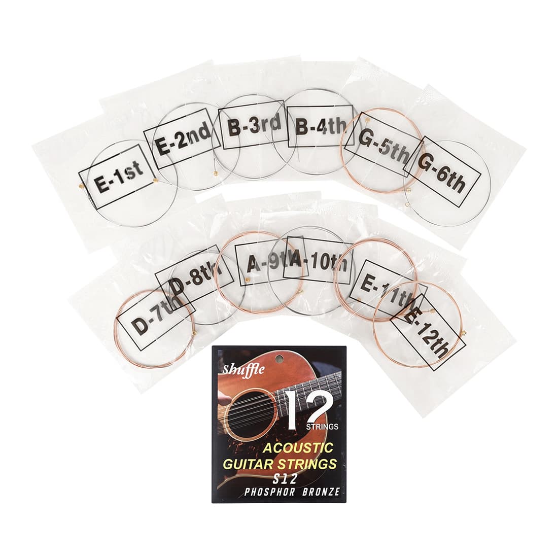 Wholesale Shuffle 12-String Folk Guitar Strings 12-String Acoustic Guitar Set S12 Coated Phosphor Bronze Guitar Strings